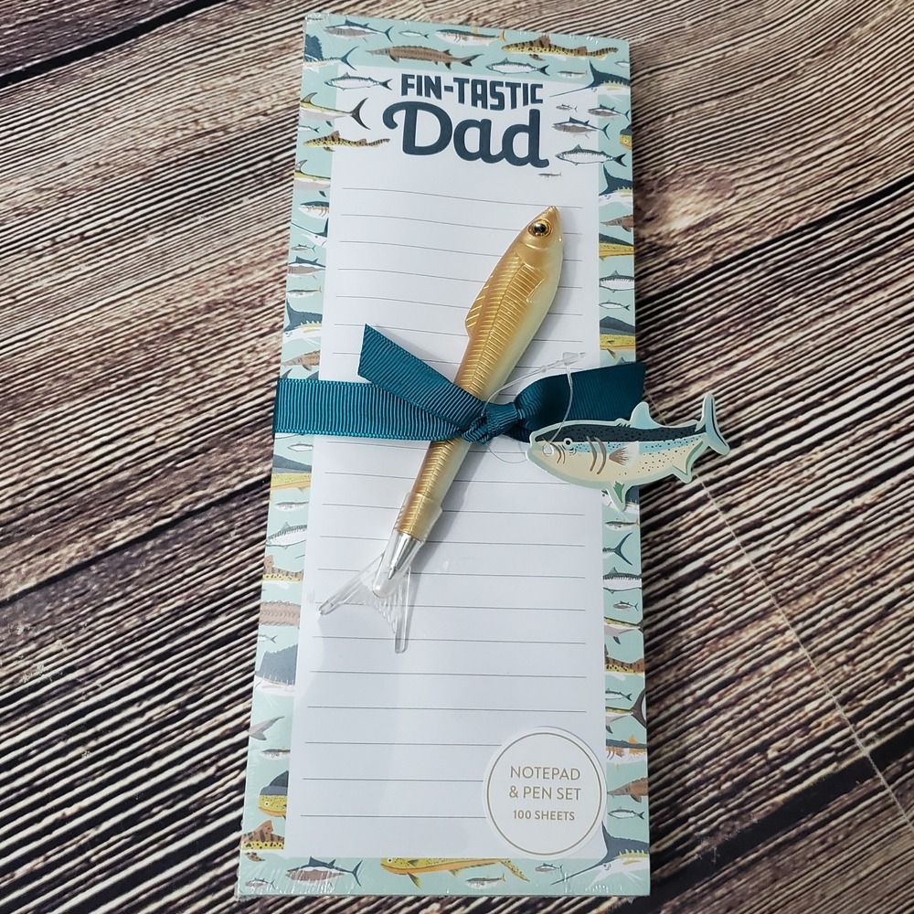 Dad Gift Fish Notepad & Fish Pen Set 100 Sheets "Fin-Tastic Dad" New